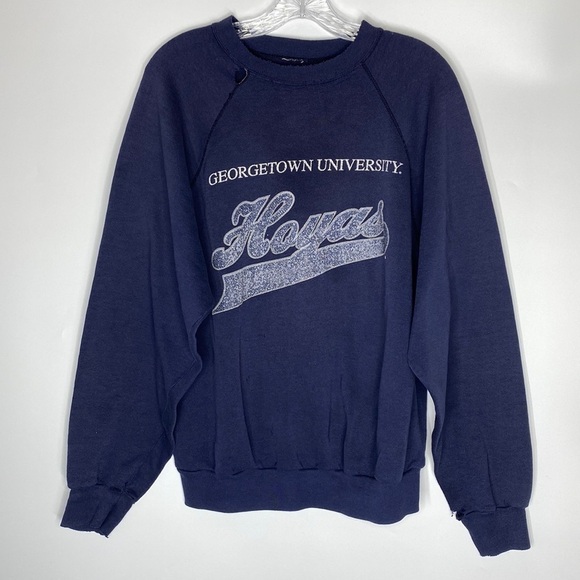 Vintage Georgetown University Hoyas Blue Raglan Sleeve Sweatshirt 80s Large - Picture 1 of 7